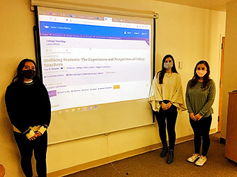 McKendree University psychology majors Abigail Kishimoto, Erika Axtell and Breanna Sampo present their research study on “Disliking Students: The Experiences and Perspectives of College Teachers,” which has been accepted for publication in the academic journal College Teaching.