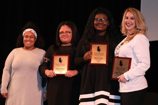 ngie Thomas (left) author of “The Hate U Give” with Naeelah Chism,  Ebony Luster  and Dr. Lauren Thompson, the three recipients of McKendree  University’s Dr. Martin Luther King Jr. Humanitarian Awards for 2019.