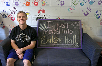 Student on Baker Hall